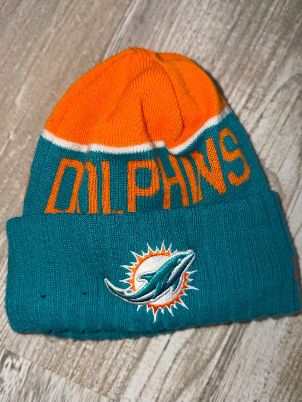New Era Miami Dolphins Teal and Orange Cuffed Knit Beanie